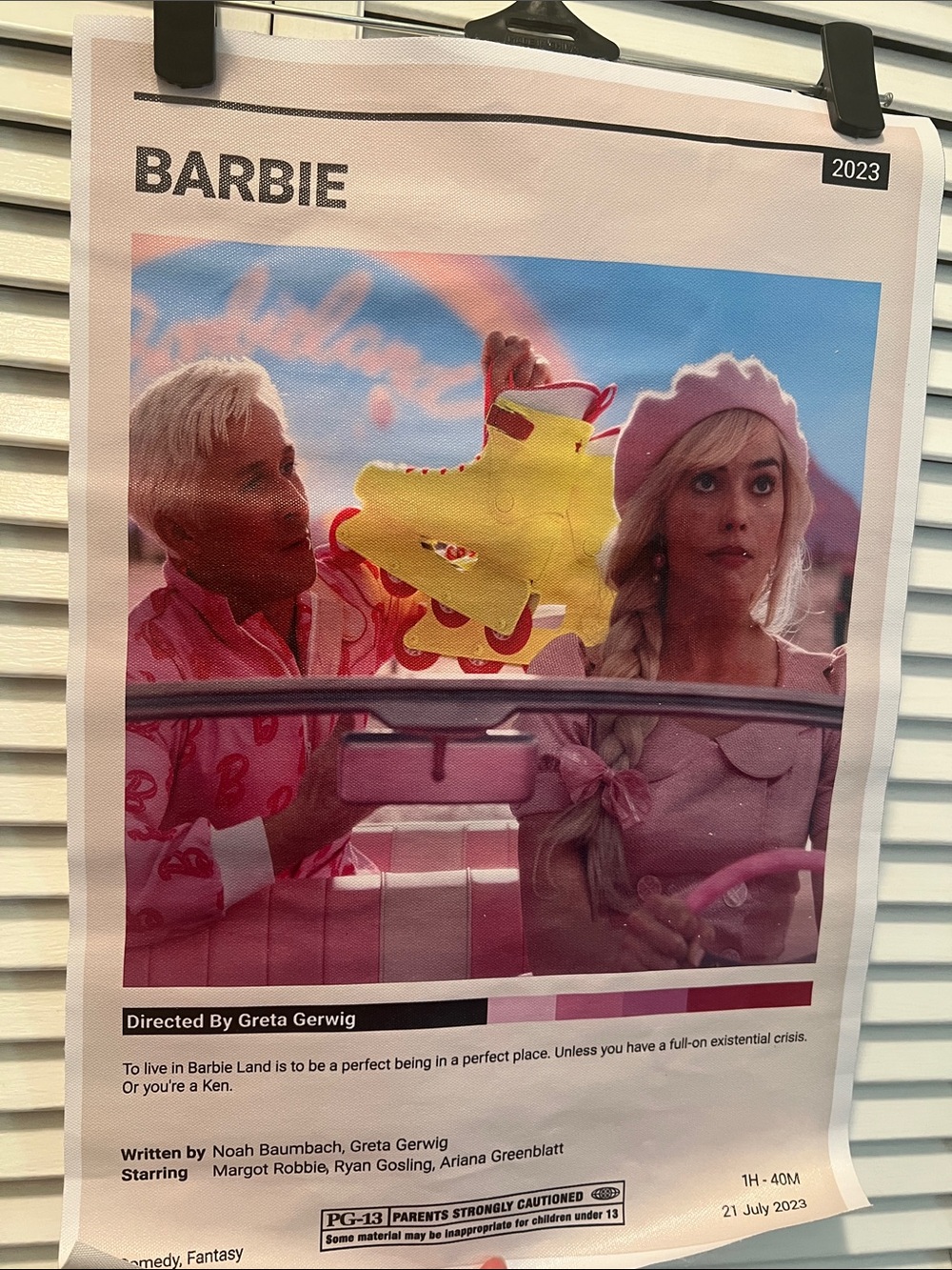 #2032**Unframed Barbie Poster Featuring Pink Accents and Yellow Roller Skates
